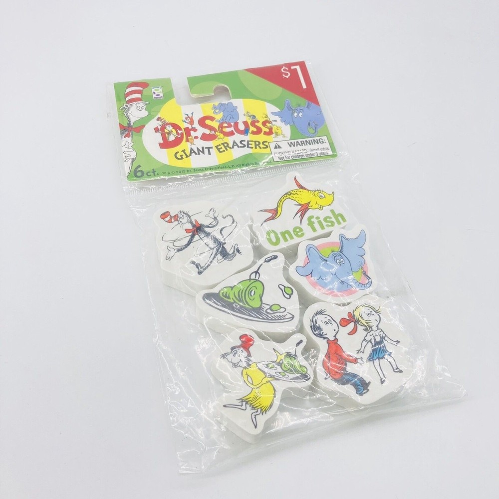 6 DR. SEUSS cut out shaped ERASERS CAT IN THE HAT New Cat In The Hat Horton